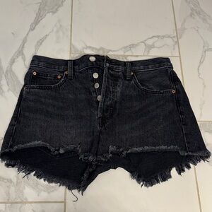 Black Denim Frayed Hem Women's Shorts